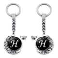 Detail of a rotating silver crescent moon keychain with double-sided letter H design - Initial H Style (XSWX5286-H)