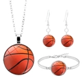 Parure bijoux trois pièces avec cabochon en verre motif basket-ball en fini argenté - Motif Basket (XSWX5265-1)