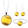 Parure de bijoux sport argentée avec collier et boucles d'oreilles cabochon softball jaune - Motif Softball (XSWX5265-2)