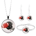 Parure de bijoux football américain argentée avec collier, boucles d'oreilles et bracelet - Motif Casque de Rugby (XSWX5265-7)