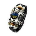 Detail of multi-layer leather bracelet with blue and yellow heart glass gemstone charm - Heart Butterfly Ukraine Color Scheme (Style-5)