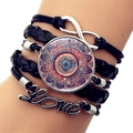 Multilayer leather wrap bracelet with Love, Infinity charm and Mandala flower design - Vintage Color Mandala Style (XSWX5392-10)