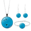 Parure de bijoux en argent avec pendentif boule de bowling bleue, collier et boucles - Motif Bowling (XSWX5265-12)