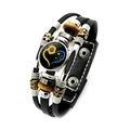Multilayer leather bracelet featuring wooden beads and a sunflower heart glass charm - Butterfly Heart Sunflower Style (Style-3)