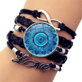 Bohemian multi-layer leather bracelet with Infinity Love charms and mandala charm - Blue Green Ethnic Mandala Style (XSWX5392-8)