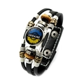 Detail of multi-layer leather bracelet with blue-yellow sunflower and Ukraine text - Ukraine Theme Style (Style-1)