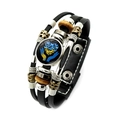 Multilayer leather bracelet with blue and yellow heart pendant and wooden beads - Heart & Butterfly Design (Style-6)