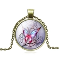 Vintage bronze butterfly glass dome pendant necklace with colorful butterfly wing pattern - Antique Bronze-2