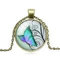Vintage bronze butterfly glass pendant necklace with artistic blue and purple wings - Antique Bronze-3