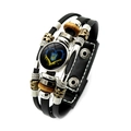 Handmade multilayer leather bracelet with Ukraine coat of arms charm and wooden beads - Ukraine Coat of Arms Sunflower Style (Style-8)
