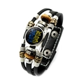 Multilayer leather braided bracelet with Ukraine coat of arms glass cabochon charm - Trident Emblem Floral Style (Style-9)