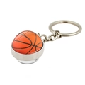 Porte-clés en métal argenté avec motif de basket sous un pendentif cabochon en verre - Style Texture Basketball (XSWX5267-8)