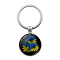 Portachiavi con ciondolo a cabochon in vetro a girasole nei colori blu e giallo - Argento