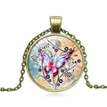 Vintage bronze butterfly pendant necklace with colorful wings and classic link chain - Antique Bronze-6