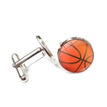 Boutons de manchette basketball argentés pour hommes avec motif sphérique orange - Motif Basketball Orange (XSWX5268-8) / Argent