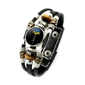 Multilayer leather bracelet with Ukraine flag sunflower glass gem and snap button - Vintage Punk Sunflower (Style-12)
