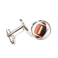 Boutons de manchette football américain argentés avec dôme en verre et détails - Motif Rugby Classique (XSWX5268-9) / Argent
