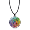 Close-up of mandala flower of life glass pendant with colorful geometric art pattern - Mandala Pattern (XSWX5390-3) / Silver