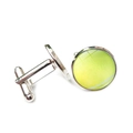 Boutons de manchette tennis argentés pour hommes avec dôme en verre jaune et fermoir T - Motif Tennis Jaune (XSWX5268-11) / Argent