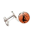 Boutons de manchette en argent avec silhouette de basketteur sur fond orange texturé - Motif Silhouette Joueur Basketball (XSWX5268-13) / Argent