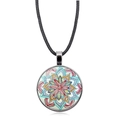 Mandala Flower of Life glass pendant necklace with black cord and silver alloy frame - Mandala Pattern (XSWX5390-2) / Silver