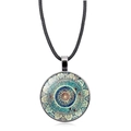 Bohemian mandala flower crystal glass pendant necklace with a black cord chain - Mandala Pattern (XSWX5390-1) / Silver