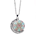 Collar colgante de luna mandala flor de la vida con diseño de media luna hueca plateada - Patrón de Mandala Floral Multicolor (XSWX5387-2)