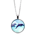 Zilveren dolfijn glazen hanger ketting met oceaanmotief aan een fijne metalen ketting - Dolfijn Patroon (Zilver) (XSWX5106-1银色)