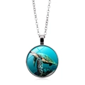 Zilverkleurige ketting met schildpad hanger en blauwe glazen cabochon steen - Schildpad Patroon (Zilver) (XSWX5106-2银色)