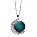 Collier avec pendentif lune rotative Mandala Fleur de Vie et design croissant argenté - Motif Mandala à Points Bleu Vert (XSWX5387-11)