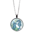 Collana marina argentata con ciondolo tondo in vetro e stampa di due ippocampi blu - Cavalluccio marino blu (argento)