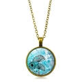 Collana vintage dente di leone in bronzo con pendente rotondo in vetro e motivo blu artistico - Motivo a Dente di Leone (Bronzo Antico) (XSWX5106-3 Bronzo Antico)