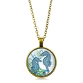 Collana con ciondolo in vetro ippocampo vintage e mandala blu in bronzo antico - Illustrazione di Cavalluccio Marino (Bronzo Antico) (XSWX5106-12 Bronzo Antico)