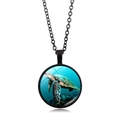 Collana con ciondolo a tartaruga marina in vetro e catena nera in stile vintage - Tartaruga Marina che Nuota (Nero) (XSWX5106-2 Nero)