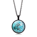 Collana vintage con pendente rotondo, silhouette di dente di leone su vetro turchese - Silhouette di Tarassaco (Nero) (XSWX5106-3 Nero)