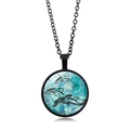 Collana con ciondolo delfino marino con catena in metallo nero e gemma blu - Delfino Tribale (Nero) (XSWX5106-7)