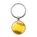 Portachiavi da softball argento con motivo a palla gialla e cuciture rosse per i fan - Softball - Argento
