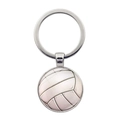 Porte-clés volley-ball poli avec pendentif dôme en verre et anneau métallique argenté - Volleyball-Argent