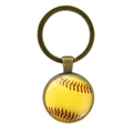 Porte-clés baseball en verre bronze avec anneau métallique vintage et pendentif sport - Softball - Bronze Antique