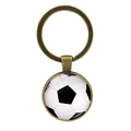 Porte-clés football en bronze avec dôme en verre et motif de ballon classique - Football - Bronze Antique