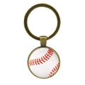 Porte-clés baseball vintage en bronze avec motif de couture réaliste sous dôme en verre - Couture de Baseball - Bronze Antique