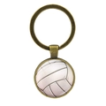 Porte-clés volley-ball en bronze avec dôme en verre et pendentif de sport vintage - Volley-ball - Bronze Antique