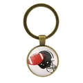 Porte-clés de football américain en bronze avec dôme en verre et casque de sport - Football et Casque - Bronze Antique