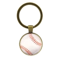 Porte-clés baseball en bronze avec dôme en verre et motifs de couture rouge sport - Design Baseball - Bronze Antique