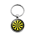 Detail view of dartboard keychain featuring yellow and black pattern with glass dome finish - Yellow Black Interval Dartboard (XSWX5450-10)