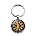 Detailed macro of a dartboard glass dome keychain featuring 1-20 scoring numbers - Red Green Yellow Black Partition Dartboard (XSWX5450-8)
