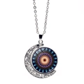 Collier croissant de lune argenté avec pendentif mandala bleu sous cabochon - Motif Mandala Indigo Violet (XSWX5387-6)