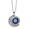 Collier lune bohème en argent avec pendentif mandala rotatif et motif géométrique en verre - Motif Mandala Géométrique Bleu Jaune (XSWX5387-7)