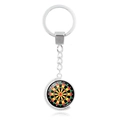 Detail of silver metal spinning dartboard keychain with colorful scoring target - Red Yellow Green Black Four Color Style (XSWX5449-8)