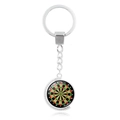 Close-up of double-sided rotating dartboard keychain made of silver alloy metal - Red Green Black Yellow Target Style (XSWX5449-7)